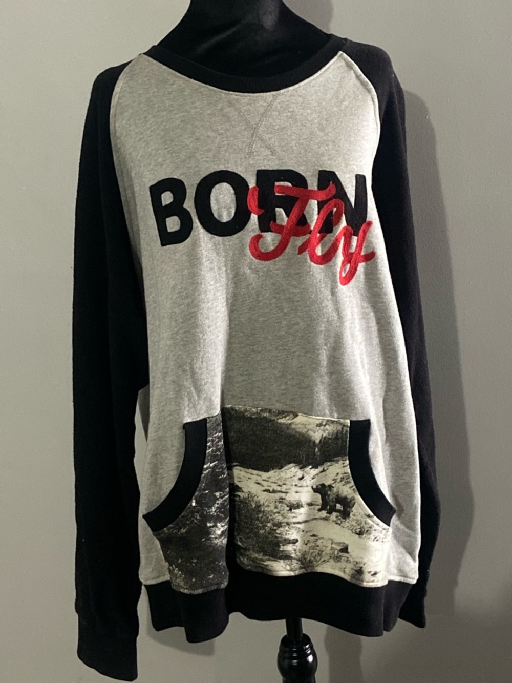 Gray & Black 'Born Fly' Graphic Crewneck Sweater